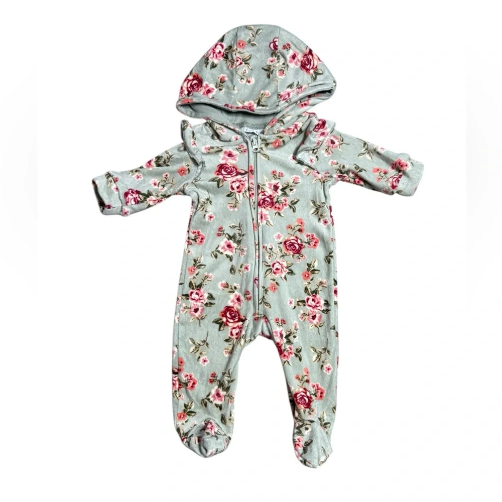 Nicole Miller Baby Girl Floral Footie Onesie Size 0-3 Months